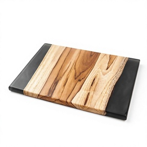Planche à charcuterie en bois d'acacia et résine époxy de style farmhouse, fabriquée à la main, durable, plateau de service pour fromage, pain, en-cas - Product Image 1