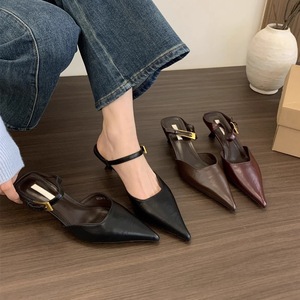 2025 Early Spring High-End Women's Slippers Pointed Toe Shallow High <b>Heels</b> Retro Single Slip-On Sandals for Commuting - Product Image 3
