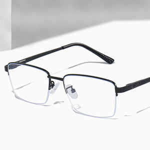 Occhiali da vista montature di alta qualità da uomo blu Ray taglio piccolo rettangolo argento acciaio Semi-montante cerniera a molla 2025 ottico - Product Image 4