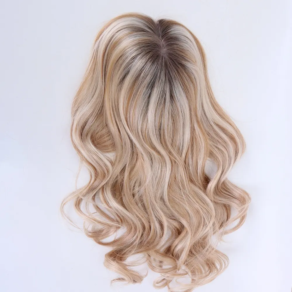 Stock Ombre Balayage top in seta di colore biondo cuoio capelluto reale stile ebraico capelli vergini Topper per capelli diradati donne