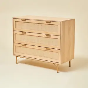 Modern 3-Tier Rattan Dresser Side Cabinet With Wood Chest Drawers Cheap Living Room Furniture For Kitchen Hotel Apartment Use