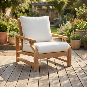 Chaise longue d'extérieur moderne en teck massif avec coussins - Imperméable, durable, écologique, confortable pour le jardin, la terrasse et le salon - Product Image 2