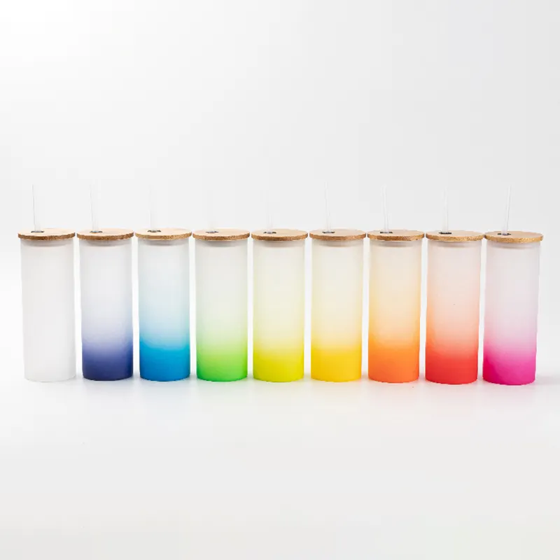 חדש עיצוב חלבית זכוכית ספל זכוכית כוס ספלי עם מכסה במבוק וקש סובלימציה זכוכית ספלים