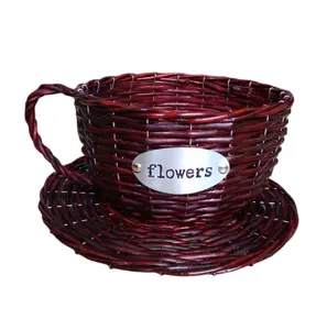 ミニ花瓶籐織りコーヒーカップフラワーポット小さな植物花と多肉植物ティーカップ籐プランターデスクトップ窓枠用