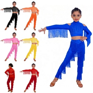 Traje de Baile Latino para Niñas de 6 a 16 Años, Top Corto con Pantalones con Flecos en Capas para Actuaciones en Escenario, Clases, Fiestas, Disfraces de Baile Latino - Product Image 1
