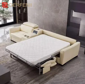 Lying Flat 3 Seater Electric Sofa Bed Functional Folding Leather Sofa Telescopic Living Room Sofa Beds