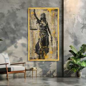 Tableau mural sur toile Dame Justice, impression moderne d'illustration juridique, statue d'une <span class=keywords><strong>femme</strong></span> de justice voilée avec épée <span class=keywords><strong>et</strong></span> balance, décor avec accents dorés, cadre en bois, décoration intérieure - Product Image 2