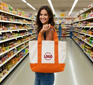 Promotional Personalized Reusable Cotton <b>Canvas</b> <b>Tote</b> Bags with Zipper Closure and Shoulder Handle Custom Printed Logo - Product Image 2
