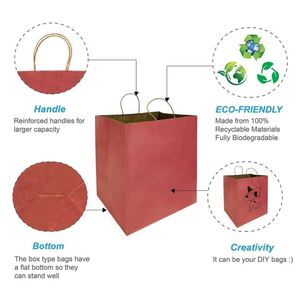 Burgundy Color Brown Kraft Paper <b>Bags</b> with Twisted Handles 14x10x15.75 Inches - Product Image 3