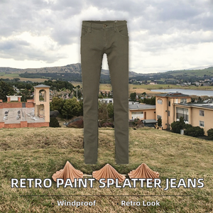 Jean rétro américain vintage pour homme, denim clair, coupe mi-large, style urbain, effet éclaboussures de peinture industrielle, pour l'automne - Product Image 2