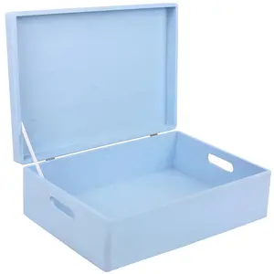 热销蓝色多用途木质厨房客厅储物文件纪念品盒收纳盒