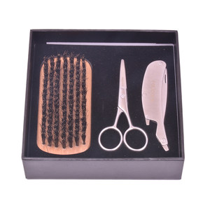 Ensemble de peignes à barbe et <span class=keywords><strong>moustache</strong></span> en poils de sanglier avec manche en bois, brosse à cheveux, outil de rasage <span class=keywords><strong>pour</strong></span> homme, coffret cadeau - Product Image 1