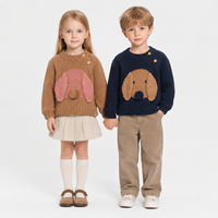 Pull en tricot 3D pour tout-petits avec motif chiot mignon et bouton sur l'épaule