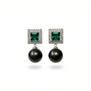 Boucles d'oreilles pendantes E2919 pour femmes, en alliage de zinc bleu et blanc, imitation perle émeraude, sertissage pavé, bijoux de fête géométriques et tendance - Product Image 1