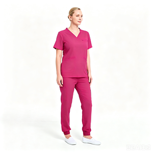 Uniforme Médico para Mujer, Estilo Jogger, Cuello en V, Múltiples Bolsillos, Manga Corta, Uniforme de <span class=keywords><strong>Enfermera</strong></span> para Clínica de Belleza, Logotipo Bordado Personalizado - Product Image 1