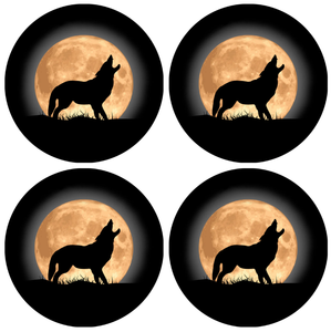 Funda para neumático de repuesto personalizada con diseño de lobo y luna dorada, escena nocturna de la naturaleza, logotipo personalizado para SUV, camioneta, regalo para hombre - Product Image 1