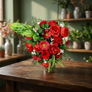 Artificial <b>Flower</b> Scarlet Passion & Tropical Palm Cascade <b>Wall</b> Arrangement - Product Image 3