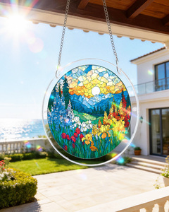 Rompecabezas de acrílico DIY de vitral floral con paisaje de floración al amanecer y mar, atrapasueños para ventana, adorno colgante. - Product Image 5