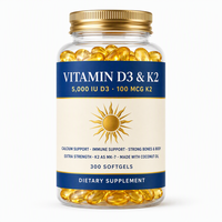 Capsules molles de vitamine D3 et K2 pour adultes, pour le soutien osseux et immunitaire, 60 capsules par unité