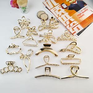 Juego Completo de Pinzas para el Cabello Casuales Chapadas en Oro de Aleación, Diseño de Punto Elíptico/Ondulado, Pinzas de Garra para la Cabeza con Diseño de Espalda de Tiburón, Venta al por Mayor - Product Image 2