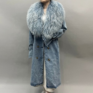 Nuovo <span class=keywords><strong>Cappotto</strong></span> in Denim da Donna con Grande Collo in Pelliccia Mongola Soffice - Product Image 5