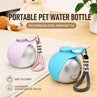 Bouteille d'eau portable pour chien en acier inoxydable 304, pliable, en silicone, forme boule, anti-fuite, distributeur d'eau et de nourriture 2-en-1 pour animaux de compagnie, mignonne, OEM