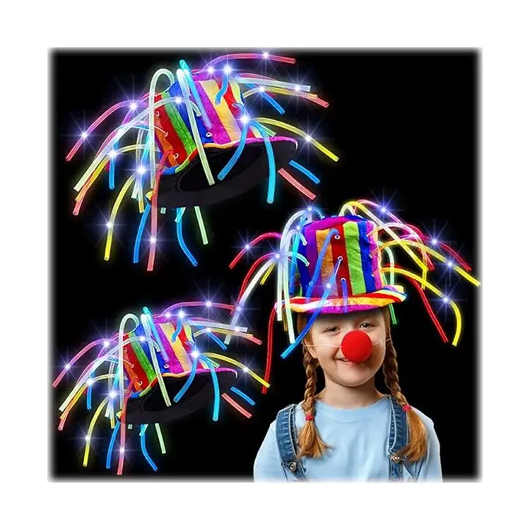 LED komik palyaço çılgın şapka Mardi Mardi Jester şapka Light up erişte saç şapka Jester parti kostüm