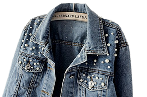 Giacca di Jeans con Perline per Donna Taglie Forti Xs-5xl, Cappotto con Maniche Lunghe e Diamanti, Giacca Larga Blu Chiaro Stile Studentessa - Product Image 4