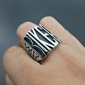 Biker <b>Ring</b> <b>Titanium</b> Steel Silver Men's Letter Design Gift Jewelry - Product Image 4