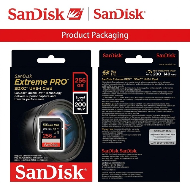 100% Original SanDisk PRO Flash Card Micro Card V30 Class10 TF Card 256GB Suitable for 4K Camera Storage Card
