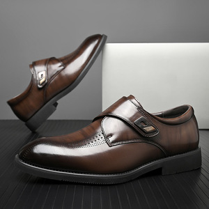 Chaussures habillées en cuir Monk Strap pour hommes, à bout pointu, avec fermeture auto-agrippante, respirantes, pour le bureau et la carrière, couleur unie, automne - Product Image 2