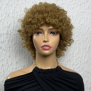 Perruque <span class=keywords><strong>afro</strong></span> bouclée en cheveux humains fabriquée à la machine, sans dentelle, vente chaude, densité complète, perruque <span class=keywords><strong>afro</strong></span> courte en cheveux humains fabriquée à la machine pour femmes noires - Product Image 6