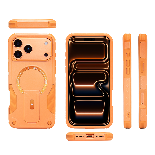 Rugged Sports Design Magnetic Waterproof Shockproof TPU+PC Mobile Phone Case with Stand Holder Full Protection for 17 Pro Max