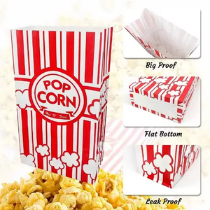 Sacs à popcorn en papier kraft rayés rouge et blanc, biodégradables, écologiques, jetables et résistants à la graisse, pour soirées cinéma - Product Image 4