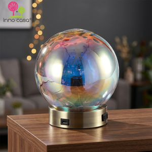Lámpara de Mesa BKLT-EG10 con Pantalla de Cristal Iridiscente, Portalámparas E26, Puerto USB y Toma de Corriente para Sala de Lectura - Product Image 3