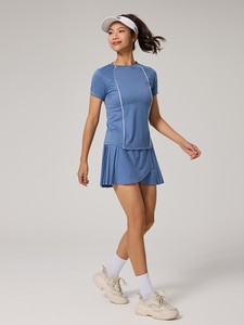 T-shirt de sport respirant à col rond pour course en extérieur avec tissu en maille, robe de tennis, vêtement de yoga à manches courtes, vente en gros de vêtements de sport pour femmes - Product Image 6
