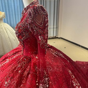 Dw0202 Handmade Crystals Rhinestones Pearls Beaded Red Lace Appliques Vintage Wedding Ball Gown Quinceanera Dresses Jancemebr - Product Image 4