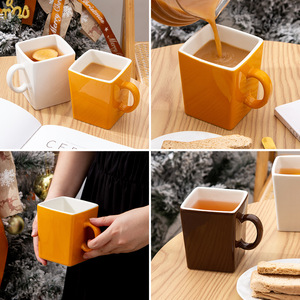 Tasses à café carrées en céramique sur mesure avec poignée pour cadeaux d'affaires, vente en gros, design personnalisable - Product Image 4