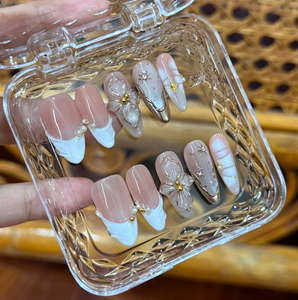 Nouveauté : <span class=keywords><strong>Faux</strong></span> <span class=keywords><strong>ongles</strong></span> à presser, forme amande, motif fleur 3D et nœud papillon, réutilisables, transparents effet glace, style French - Product Image 6