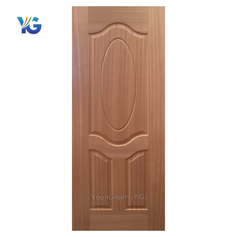 Sapele Asli Lapisan Kayu MDF HDF Kulit Pintu Cetakan Dilaminasi 3 Panel Lembar Pintu Kamar Tidur untuk Rumah Panel Pintu Kayu