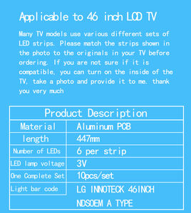 Tira de Retroiluminación LED para <span class=keywords><strong>TV</strong></span> <span class=keywords><strong>Sony</strong></span> de 46 Pulgadas 46R 6LED, LG INNOTECK 46 Pulgadas NDSOEM Tipo AB KLV-46R452A - Product Image 5