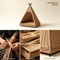 Dreieckiges, solides, niedliches Katzenbett, umweltfreundliches Haustiermöbel aus Rattanholz, atmungsaktiv, wasserdicht, für den Innen- und Außenbereich, abnehmbar