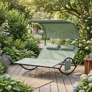 Chaise longue double stable avec support à bascule, protection solaire complète, sac de rangement supplémentaire, chaise longue relaxante pour deux personnes pour la plage - Product Image 3