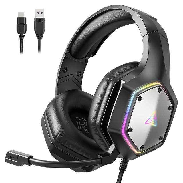 EKSA E1000V2  Gaming Wired Headset 7.1 Surround Sound  RGB Design with an USB Converter and ENC Mic for PC PS4 NS XBOX