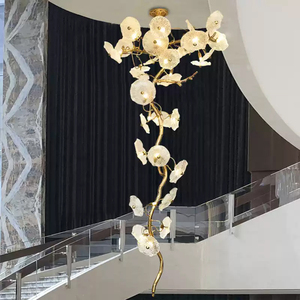 Đèn chùm pha lê hiện đại cao cấp toàn đồng biệt thự song lập kiểu lá sen dự án khách sạn đèn treo nghệ thuật trang trí - Product Image 4