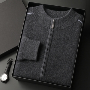 Maglione 100% in Cashmere personalizzato, <span class=keywords><strong>Cardigan</strong></span> con <span class=keywords><strong>cerniera</strong></span> a strato d'aria pesante da uomo, giacca lavorata a maglia Casual da lavoro - Product Image 6