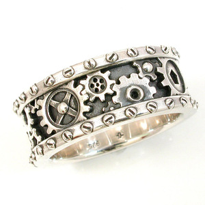 Anello Vintage Unisex in Tono Argento Anticato, Stile Punk Industriale, Accessorio Moda Quotidiano - Product Image 2