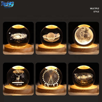 Lampe de nuit en cristal 3D, boule de cristal lumineuse, décoration de boule de cristal, système solaire, lampes de nuit LED, décoration de bureau, décoration de la maison