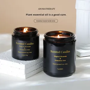 Bougie d'aromathérapie cylindrique noire en cire de soja, sans fumée, pour plantes d'intérieur, cadeau de niche, pour les fêtes de Diwali, luxueuse - Product Image 3