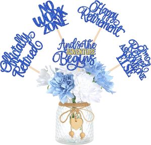 Decoración para Mesa de Retiro con Palitos Decorativos 'Retirado Oficialmente', Adornos Florales para Fiestas de Despedida y Cumpleaños, Color Azul - Product Image 1